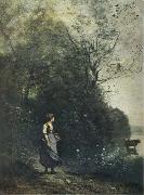 Jean Baptiste Camille  Corot Landscape with a peasant Girl grazing a Cow at the Edge of a Forest oil painting picture wholesale